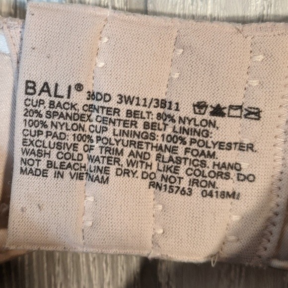 Bali Underwire Bra Nude/Cream Floral 3 Hook Bra EUC SZ 36DD - Picture 6 of 7